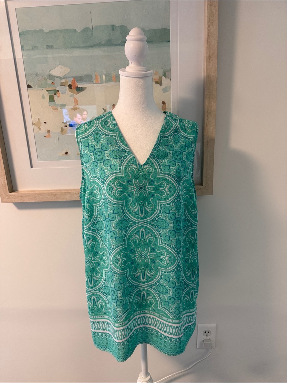 Cynthia Rowley Green Patterned V-Neck Sleeveless Blouse Size 1X